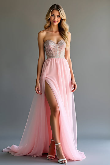 rose scintillant une ligne chérie pailleté corset robe longue de bal avec fente